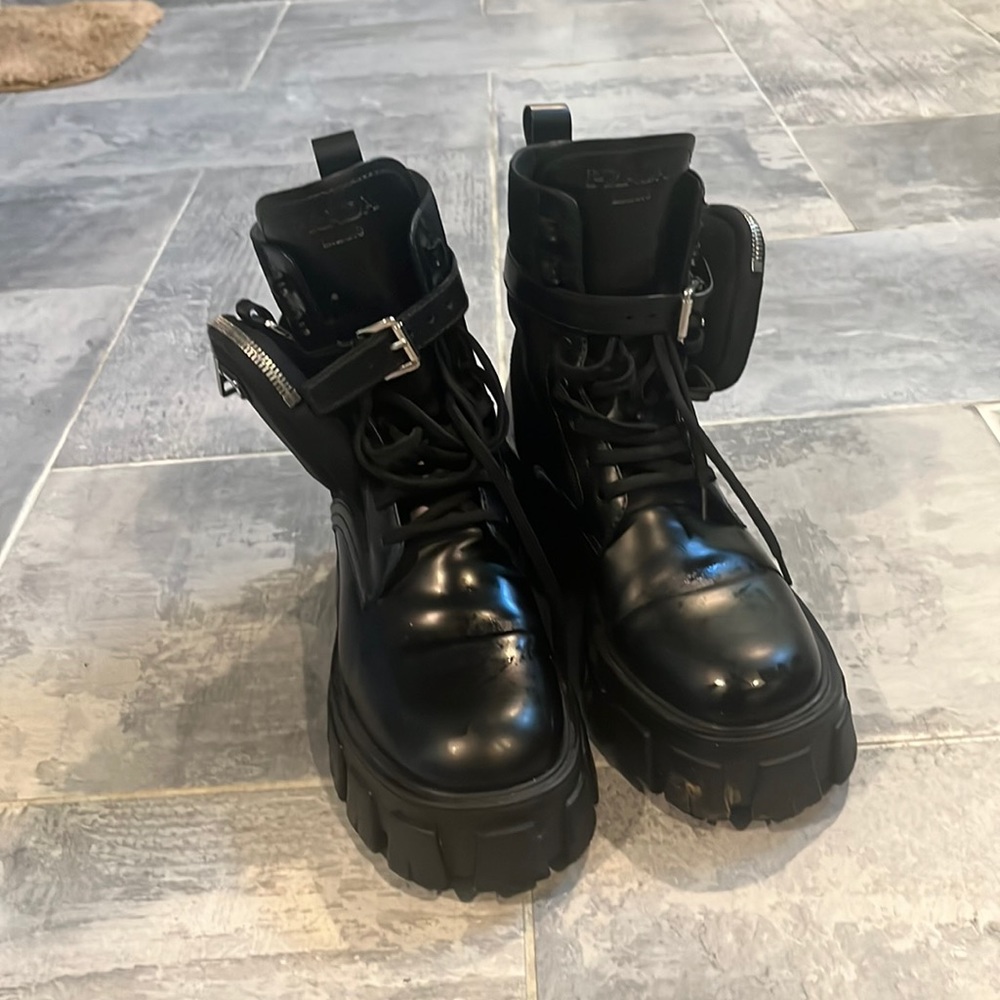 Black combat Prada boots